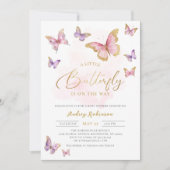 Roze Paarse Gouden Kleine Vlinder Meisje Baby show Kaart (Voorkant)