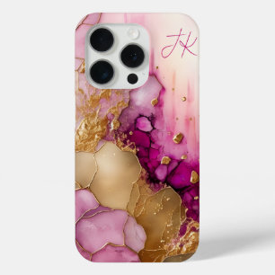 Roze Paarse Gouden Marmer Gepersonaliseerd Monogra iPhone 15 Pro Case