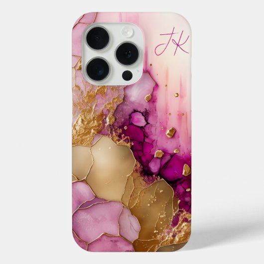 Roze Paarse Gouden Marmer Gepersonaliseerd Monogra Case-Mate iPhone Case (Achterkant)