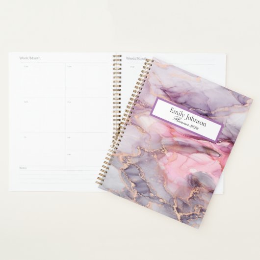 Roze,paarse, gouden marmer planner (Display)