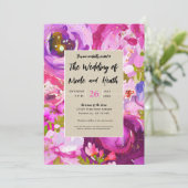 Roze Paarse Gouden Moderne Bloemige Bruiloft Kaart (Staand voorkant)