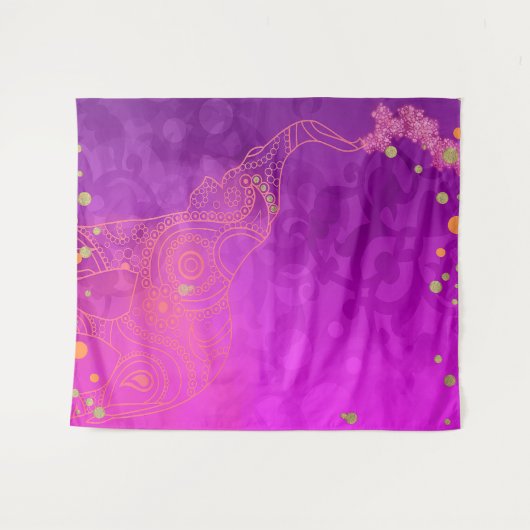 Roze Paarse Gouden Olifant Exotische Feest Achterg Wandkleed (Voorkant (horizontaal))