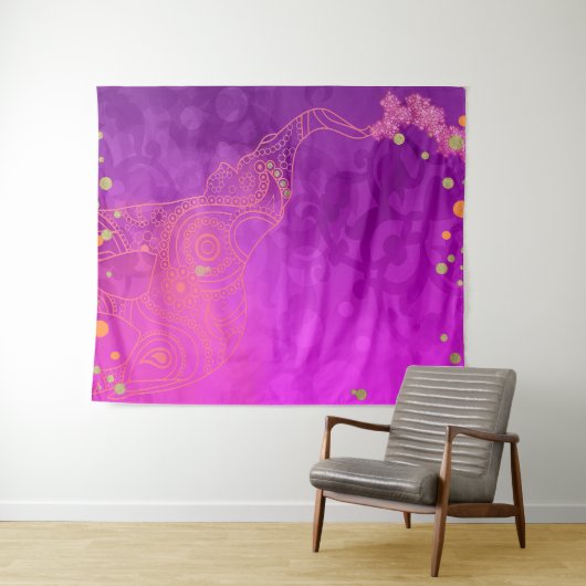 Roze Paarse Gouden Olifant Exotische Feest Achterg Wandkleed (In Situ (horizontaal))