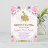Roze Paarse gouden Rozen Princess Quinceañera Kaart (Staand voorkant)