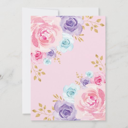 Roze Paarse gouden Rozen Princess Quinceañera Kaart (Achterkant)