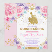 Roze Paarse gouden Rozen Princess Quinceañera Kaart (Voorkant / Achterkant)