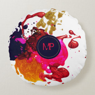 Roze Paarse Gouden Spat Monogram Worp Kussen