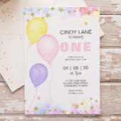 Roze Paarse gouden sterren Ballon Birthday Invitat Aankondiging