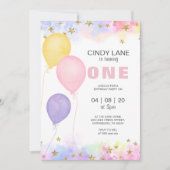 Roze Paarse gouden sterren Ballon Birthday Invitat Aankondiging (Voorkant)