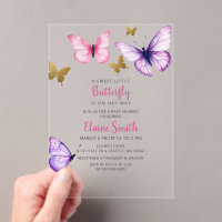 Roze Paarse Gouden Vlinder Baby Shower