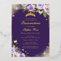 Roze Paarse Gouden Vlinder Bloemige Quinceanera