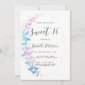 Roze Paarse gouden vlinders Boho Lijst Sweet 16 Kaart (Voorkant)