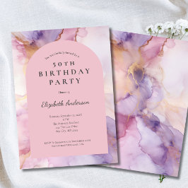 Roze Paarse Gouden Waterverf Boog 50ste Verjaardag Kaart