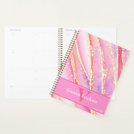 Roze Paarse Gouden Waterverf Marmeren Kunst Planner (Display)