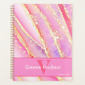 Roze Paarse Gouden Waterverf Marmeren Kunst Planner (Voorkant)