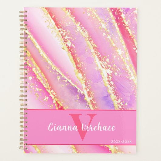 Roze Paarse Gouden Waterverf Marmeren Kunst Planner (Voorkant)