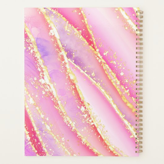Roze Paarse Gouden Waterverf Marmeren Kunst Planner (Achterkant)