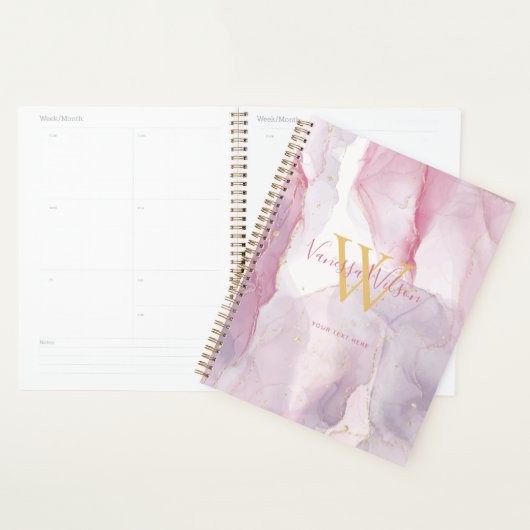 Roze Paarse Gouden Waterverf Monogram Script Planner (Display)
