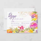 Roze paarse gouden zomerbloemenwaterverf RSVP kaartje (Voorkant)