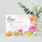 Roze paarse gouden zomerbloemenwaterverf RSVP kaartje (Staand voorkant)
