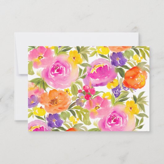 Roze paarse gouden zomerbloemenwaterverf RSVP kaartje (Achterkant)