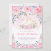 Roze Paarse Gouden Zwaan Prinses Verjaardagsfeest Kaart (Voorkant)