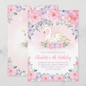 Roze Paarse Gouden Zwaan Prinses Verjaardagsfeest Kaart (Voorkant / Achterkant)