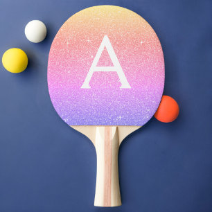 Roze Paarse goudglitter en spaarmonogram Tafeltennisbatje