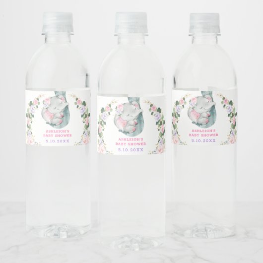 Roze Paarse goudhaver Baby shower Favor Waterfles Etiket (Flessen)