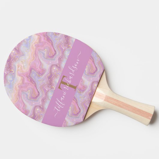 Roze Paarse goudmarmer Agate Geode Tafeltennisbatje (Zijkant)