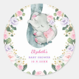 Roze Paarse goudmijn Elephant Girl Baby shower Ronde Sticker