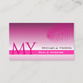 Roze Paarse gradiënt en palmleder met monogram Visitekaartje (Voorkant)