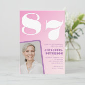 Roze Paarse Gradiënt Foto 87e verjaardag Kaart (Staand voorkant)