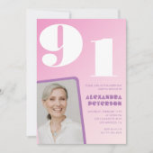 Roze Paarse Gradiënt Foto 91e verjaardag Kaart (Voorkant)
