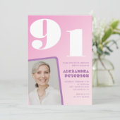 Roze Paarse Gradiënt Foto 91ste verjaardag Kaart (Staand voorkant)