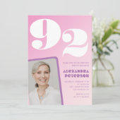 Roze Paarse Gradiënt Foto 92e verjaardag Kaart (Staand voorkant)