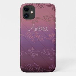 Roze Paarse Gradiënt Gestreepte Bloem Blad Patroon Case-Mate iPhone Case
