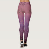 Roze Paarse Gradiënt Gestreepte Bloem Blad Patroon Leggings (Achterkant)