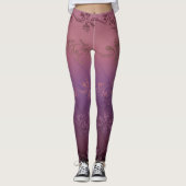 Roze Paarse Gradiënt Gestreepte Bloem Blad Patroon Leggings (Voorkant)