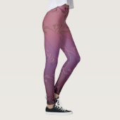 Roze Paarse Gradiënt Gestreepte Bloem Blad Patroon Leggings (Rechts)