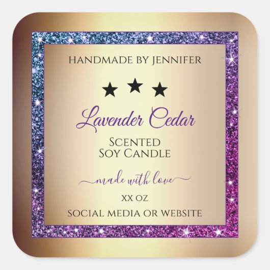 Roze Paarse gradiënt Glitter Product Labels Gold (Voorkant)