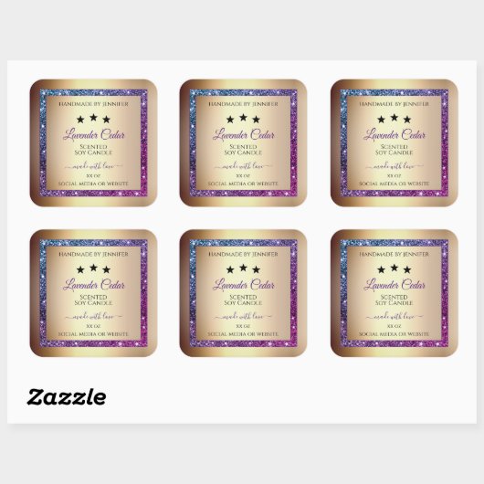Roze Paarse gradiënt Glitter Product Labels Gold (Vel)