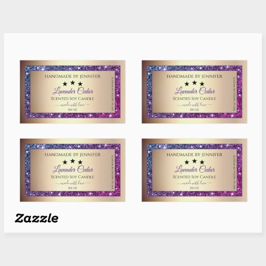 Roze Paarse gradiënt Glitter Product Labels Gold (Vel)