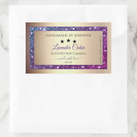 Roze Paarse gradiënt Glitter Product Labels Gold (Tas)