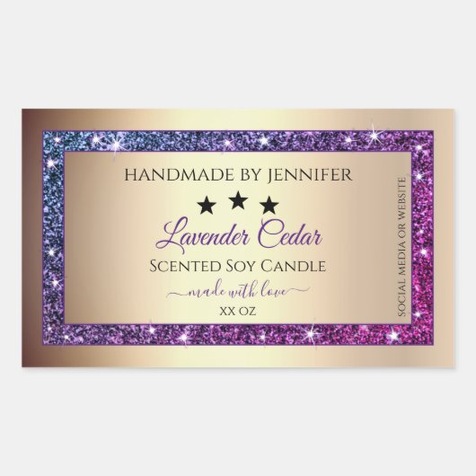 Roze Paarse gradiënt Glitter Product Labels Gold (Voorkant)