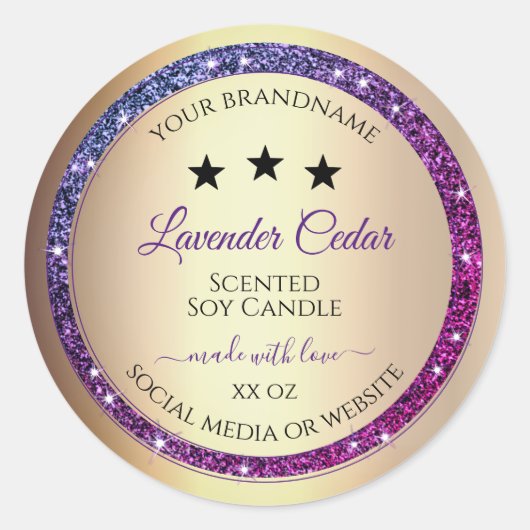 Roze Paarse gradiënt Glitter Product Labels Gold (Voorkant)