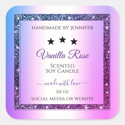 Roze Paarse gradiënt Glitter Spark Product Labels (Voorkant)