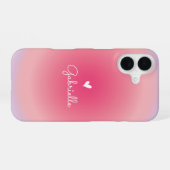 Roze Paarse Gradient Heart Minimal Script Naam iPhone 16 Hoesje (Achterkant horizontaal)
