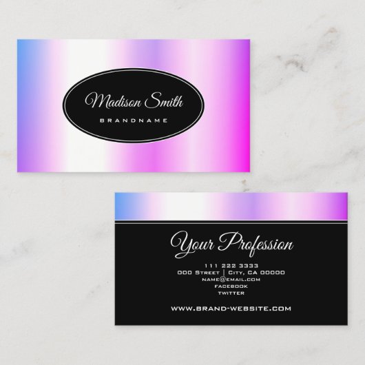 Roze Paarse gradiënt Holografisch Ontwerp Modern Visitekaartje (Voorkant / Achterkant)