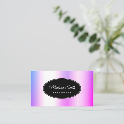 Roze Paarse gradiënt Holografisch Ontwerp Modern Visitekaartje (Staand voorkant)